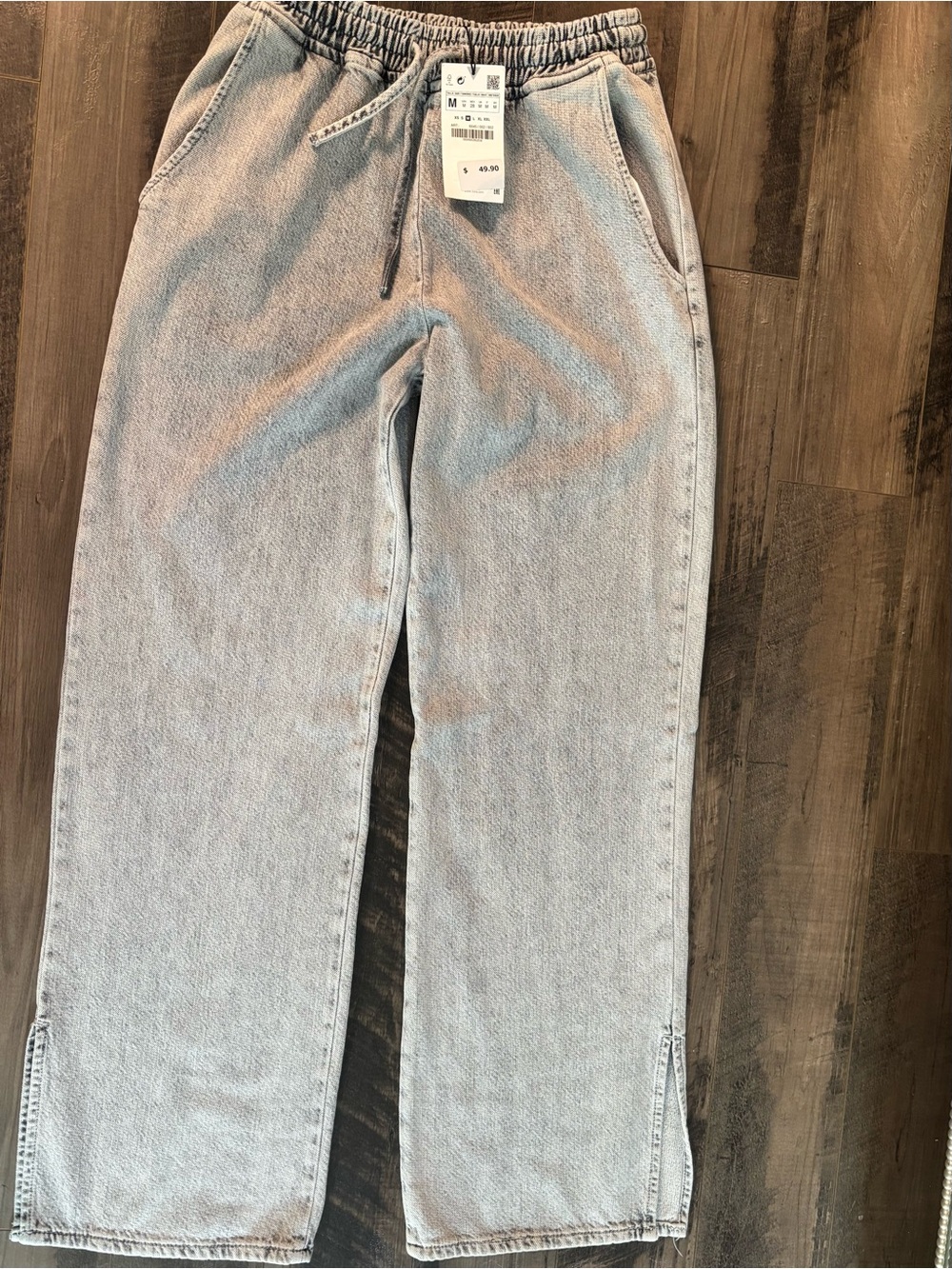 Zara Light Blue Straight-Leg Drawstring Jeans